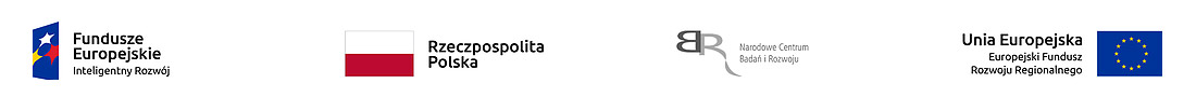 Logo Organizacji Fundusze Europejskie Inteligentny Rozwój, Rzeczpospolita Polska, Narodowe Centrum Badań i Rozwoju, Unia Europejska Europejski Fundusz Rozwoju Regionalnego, Organisation logos European Funds Smart Growth Operational Programme, Republic of Poland, the National Center for Research and Development, European Union European regional development fund.